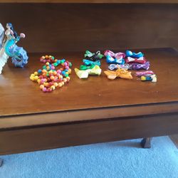 Vintage Beaded Necklace, A Unicorn And Mermaid And 14 Small Barrettes