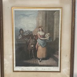 Vintage Cries Of London Colored Print, Turnips and Carrots, Framed