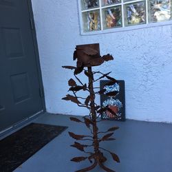 Rusted Plant Stand Very Heavy Plant Holder With Leaves  30” X 15”