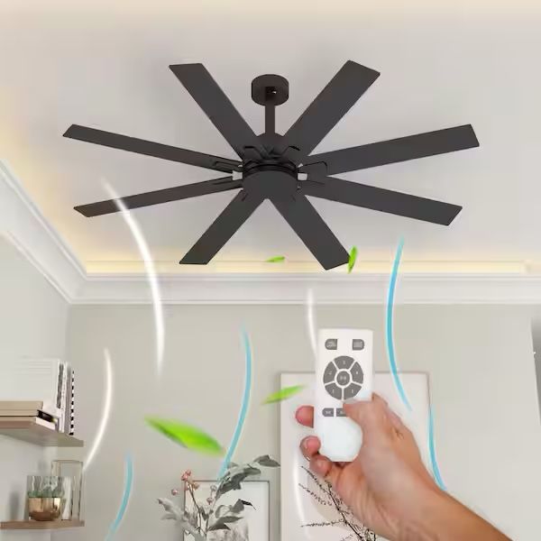 Indoor Outdoor Use 65 in. Black Solid Wood Grain 8 Blade Propeller Ceiling Fan with Remote Control, 5-Speed Adjustable