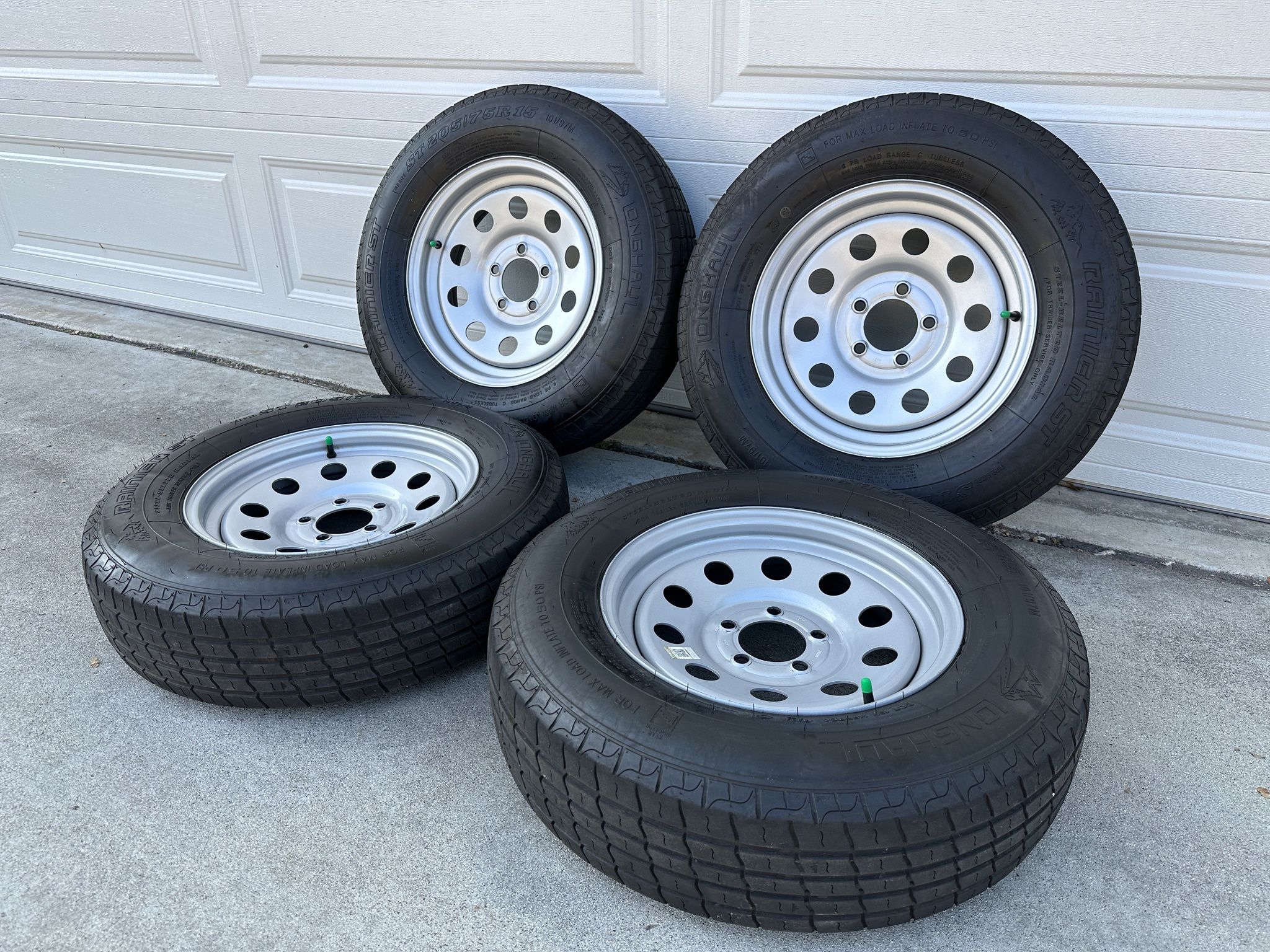 Like-New Trailer Tires & Wheels ~1,500 Miles (Set of 4)