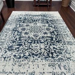 Madison 6’7x9’3 Cream/Navy Distressed Medallion Area Rug