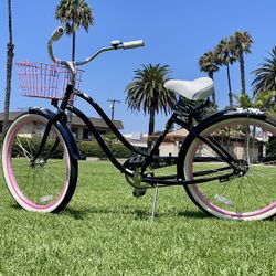Beach Cruiser Black And White With Pink Accents 