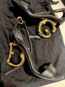 Dolce&Gabbana Sculpted-Heel Baroque DG Leather Sandals