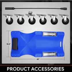 40" Blue Low Profile Roller Automotive Creeper w/ LED Light 6Pcs Swivel Casters