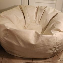 Faux Leather Bean Bag Chair In Ivory.  36" Round. 