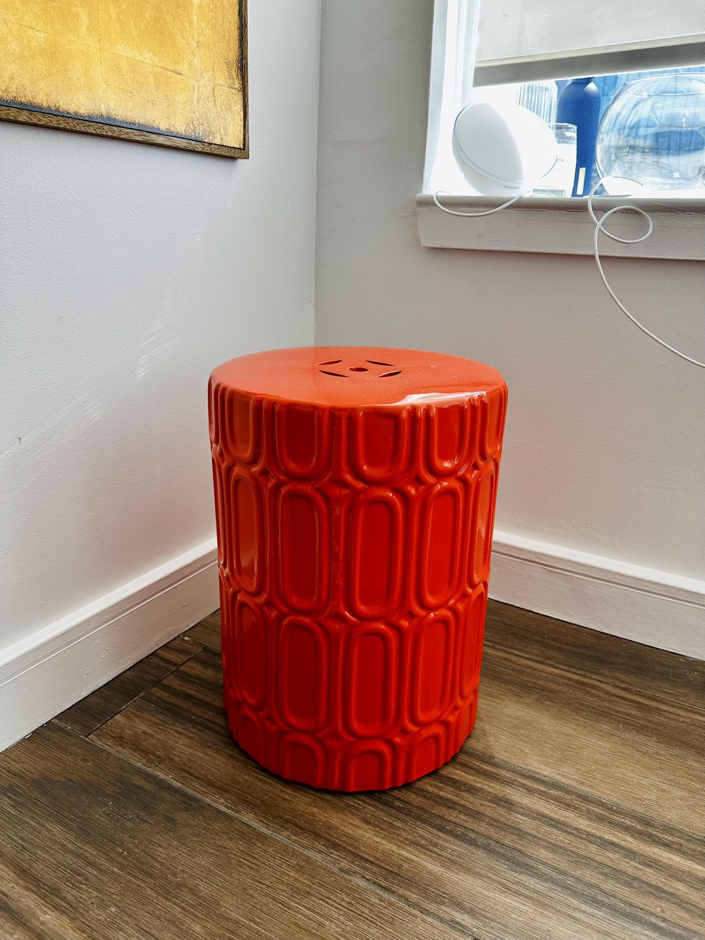 Ceramic Decorative Indoor or Garden Stool, Orange (<3 Months, $80 Value)