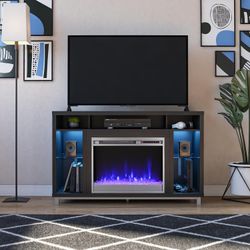 Ameriwood Home Lumina Fireplace TV Stand for TVs up to 48", Black Oak