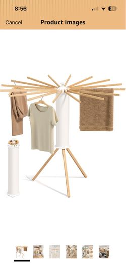 Clothes Drying Rack, Foldable Rotary Tripod, 16 Pull-Out Wood Arms
