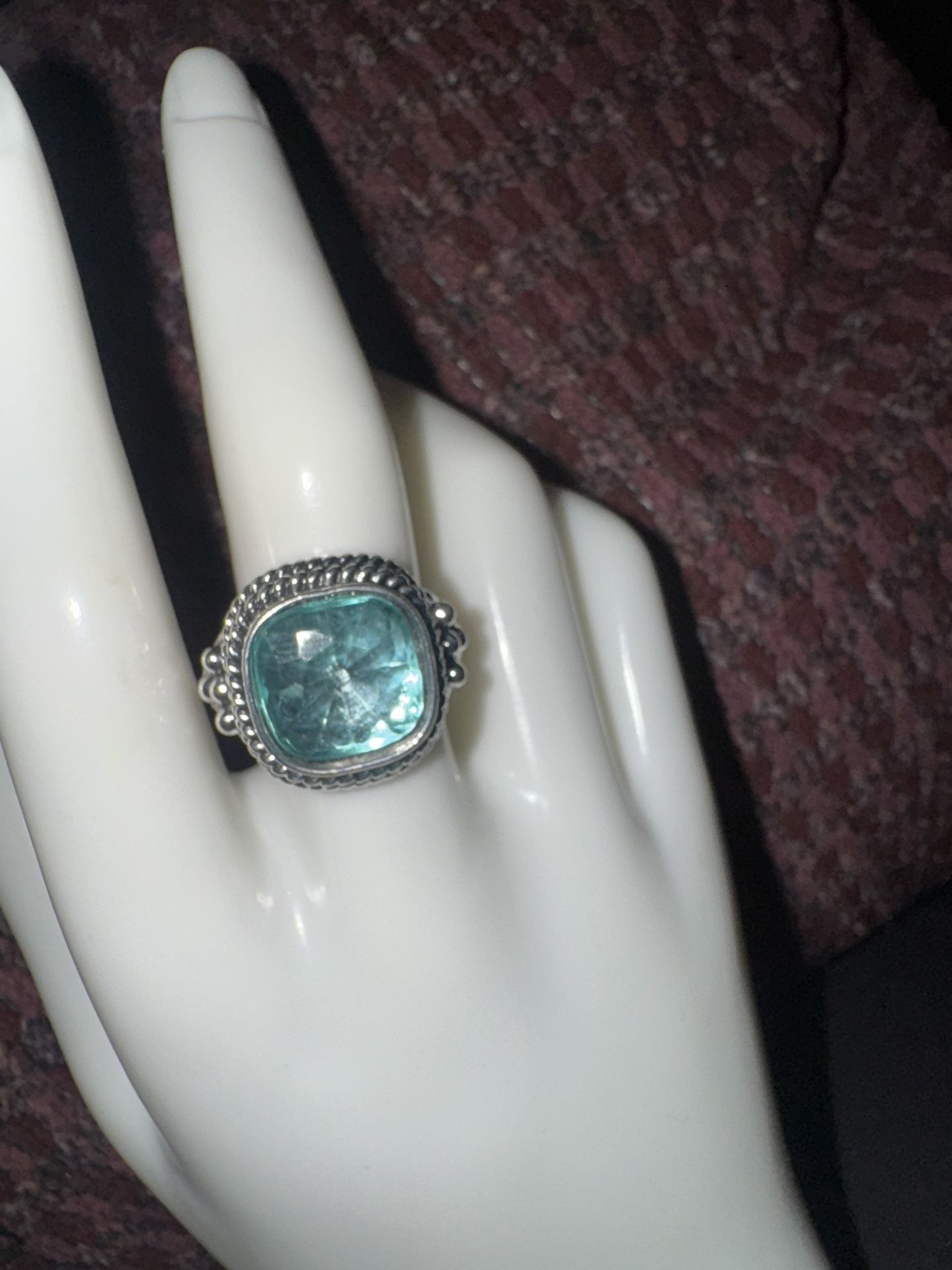 NEW Elegant Synthetic Aquamarine Blue Cubic Zirconia Ring, size 8