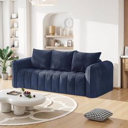83" Boneless 3-Seater Couch, Upholstered Cloud 3-Seater Sofa, Deep Seat Corduroy Sofa with 3 Pillows & Armrests for Small Spaces for Living Room, Bedr