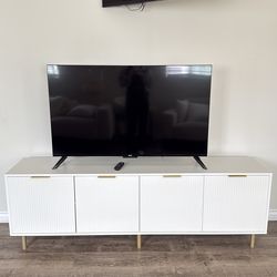 White w gold hardware pleated TV stand