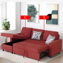 Red Fluffy Fabric 2-Piece Couch Living Room Sofabed