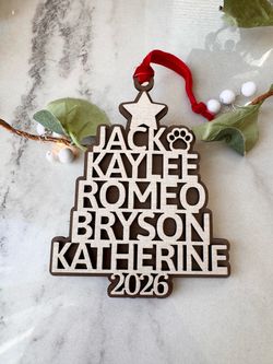Personalized Christmas Ornament Custom Family Name, Wood Engraved Keepsake Gift, Class Name Tree Ornament for Teacher, School Group Gift