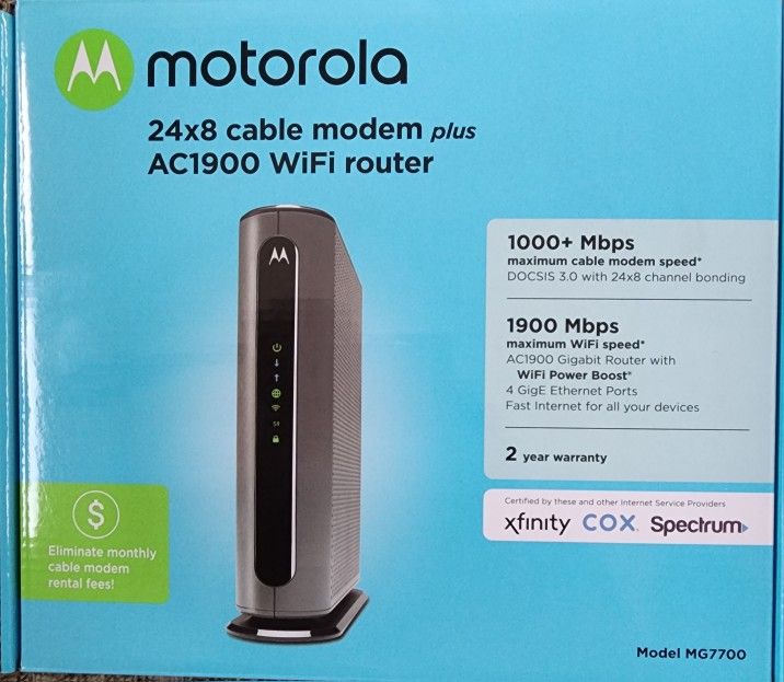 Motorola MG7700 Modem WiFi Router Combo with Power Boost | Approved by Comcast Xfinity, Cox and Spectrum | for Cable Plans Up to 800 Mbps | DOCSIS 3.0