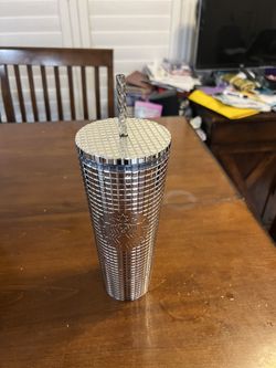Starbucks Platinum Disco Silver Grid Cold Cup