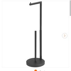 BWE Bathroom Freestanding Toilet Paper Holder Stand with Reserver in Matte Black