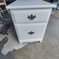 White Nightstand / End Table With Glass Top