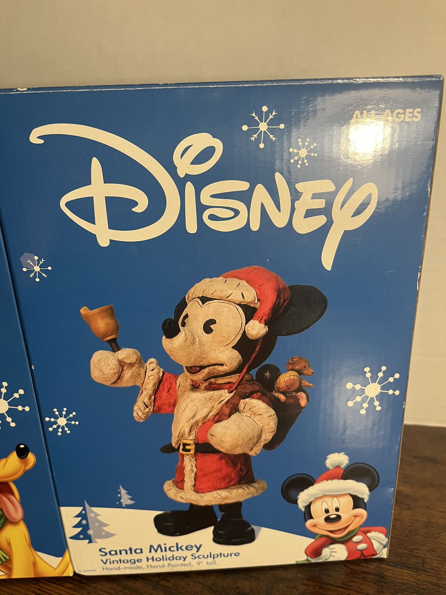 Disney Vintage Holiday Santa Mickey Mouse & Pluto Christmas Sculpture NIB