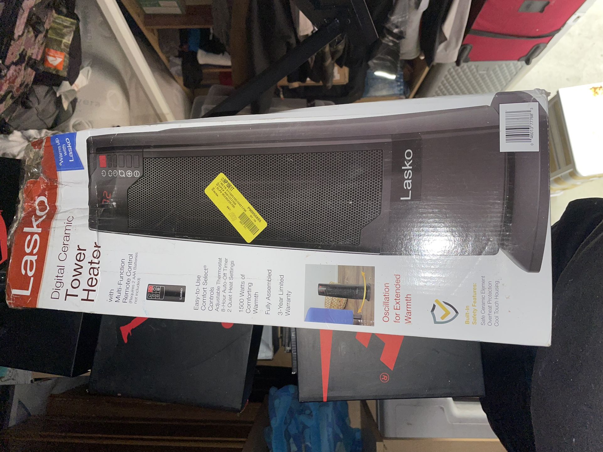 Lasko 1500W Oscillating Ceramic Tower Space Heater with Remote, CT22835, Black