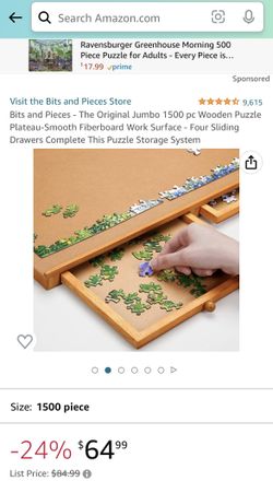 Bits and Pieces Jumbo Size Puzzle Tray-Smooth Wood Fiberboard