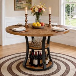 39.37" Round Dining Table, Farmhouse Kitchen Table With Storage For 4 People. NO CHAIRS!!