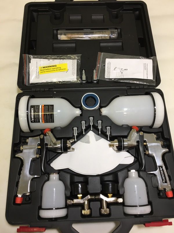 Husky HVLP & Standard Gravity Feed Spray Gun KIT Paint Sprayer Air Tool Auto Car