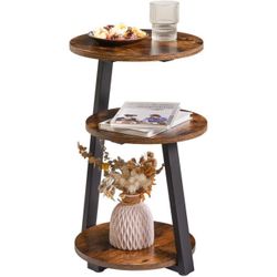 IBUYKE End Table 3-Tier Round Side Table - Living Room Accent Table with Storage Shelf,Nightstand Bedside Table,Bedroom Couch Table,Small Coffee Table