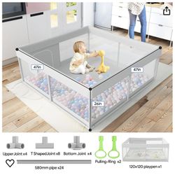 Playpen, 47x47inch Baby Playpen for Babies Or Pets Small Baby Play Pen for Floor, Safety Non-Slip Toddler Playpen with, Kids Activity Center