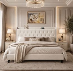 King bed Velvet Bed Frame, Adjustable Upholstered Platform Bed Frame with Type-C&USB Ports, Wingback Storage Headboard, Solid Wood Slats Support, No B
