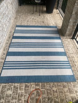 Blue cream outdoor rug
