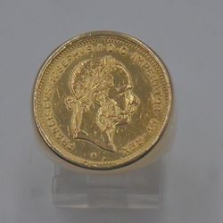 18KT YELLOW GOLD RING W 1892 GOLD COIN 10 FRANK .SIZE 7 11.2 GRAMS. I -11438. 