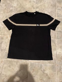 Burberry Men’s XL Black Striped Equestrian Logo Crewneck T-Shirt