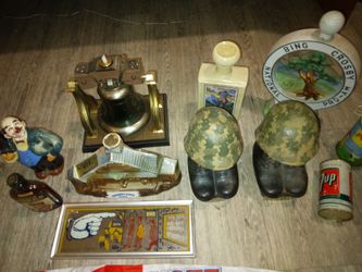 Rare LIQUOR Containers "Empty" 7 Assorted Army Helmet Duplicate