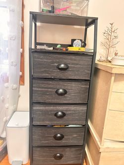 Black dresser for bedroom, fabric, 5 drawers