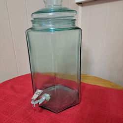 Vintage 2.5 Gallon Green Glass Hexagonal With Spigot Drink Dispenser
