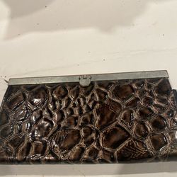 BROWN CROC METAL TRIM CHECKBOOK WALLET 