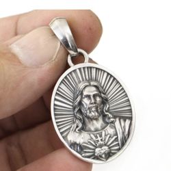 Religious Christ Head 925 Sterling Silver Pendant 