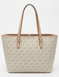 Michael Kors Signature Tote Bag Beige 17x10.5 Inch. Like New!