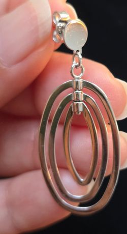 Vintage 14K White Gold Italian Triple Oval Drop Earrings (1.75 Length)