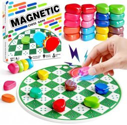 2-in-1 20 Colorful Magnet Game with String and Silicone Mat, Magnetic Stones Game for Kids, Magnetic Chess Set, Puzzle Strategy Games for Family and P