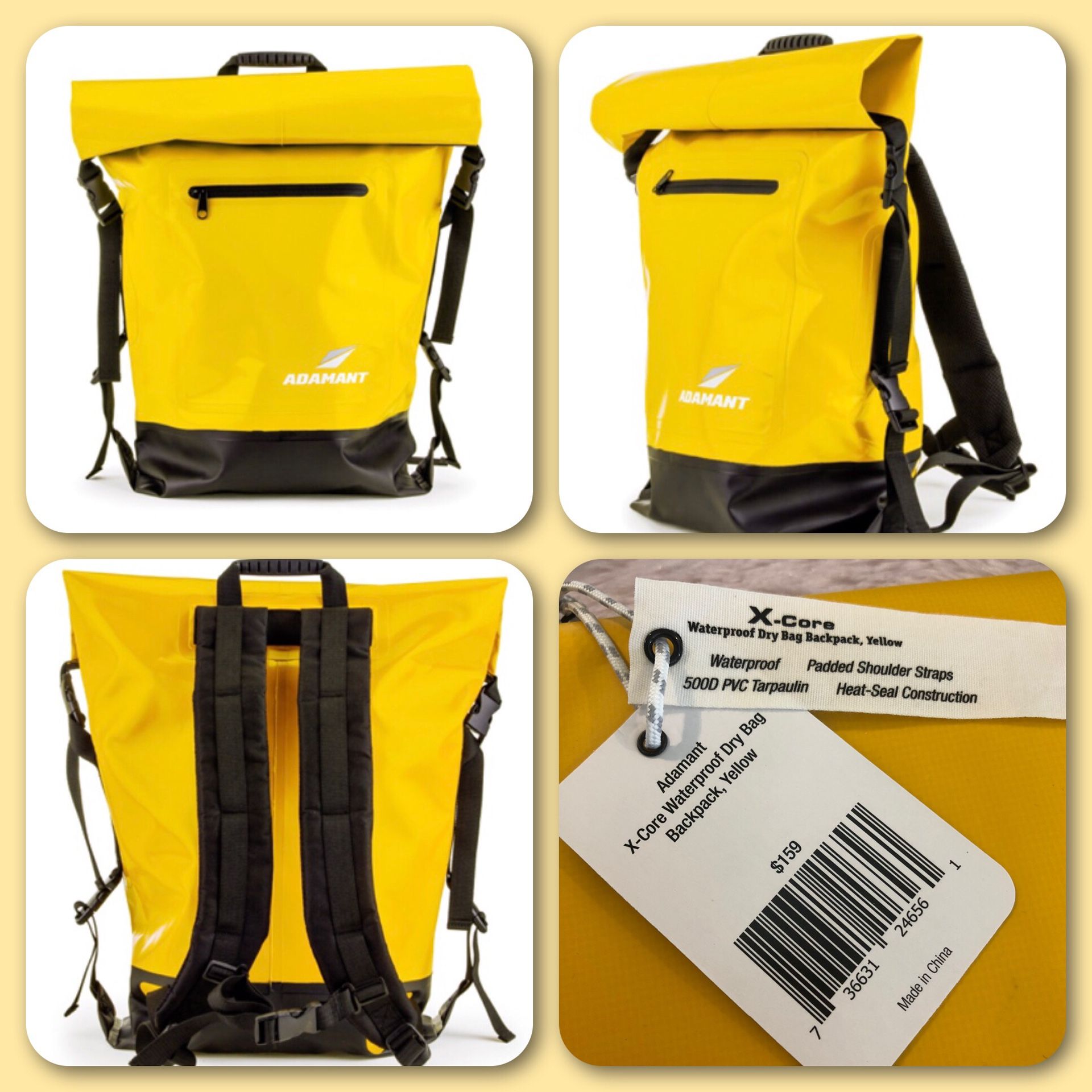 NEW! Adamant - X-Core Waterproof Dry Bag Backpack - Yellow. Retails for $159, Selling here for ONLY $50!!