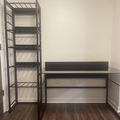 Beautiful Bronze Metal and Glass Desk And Shelf