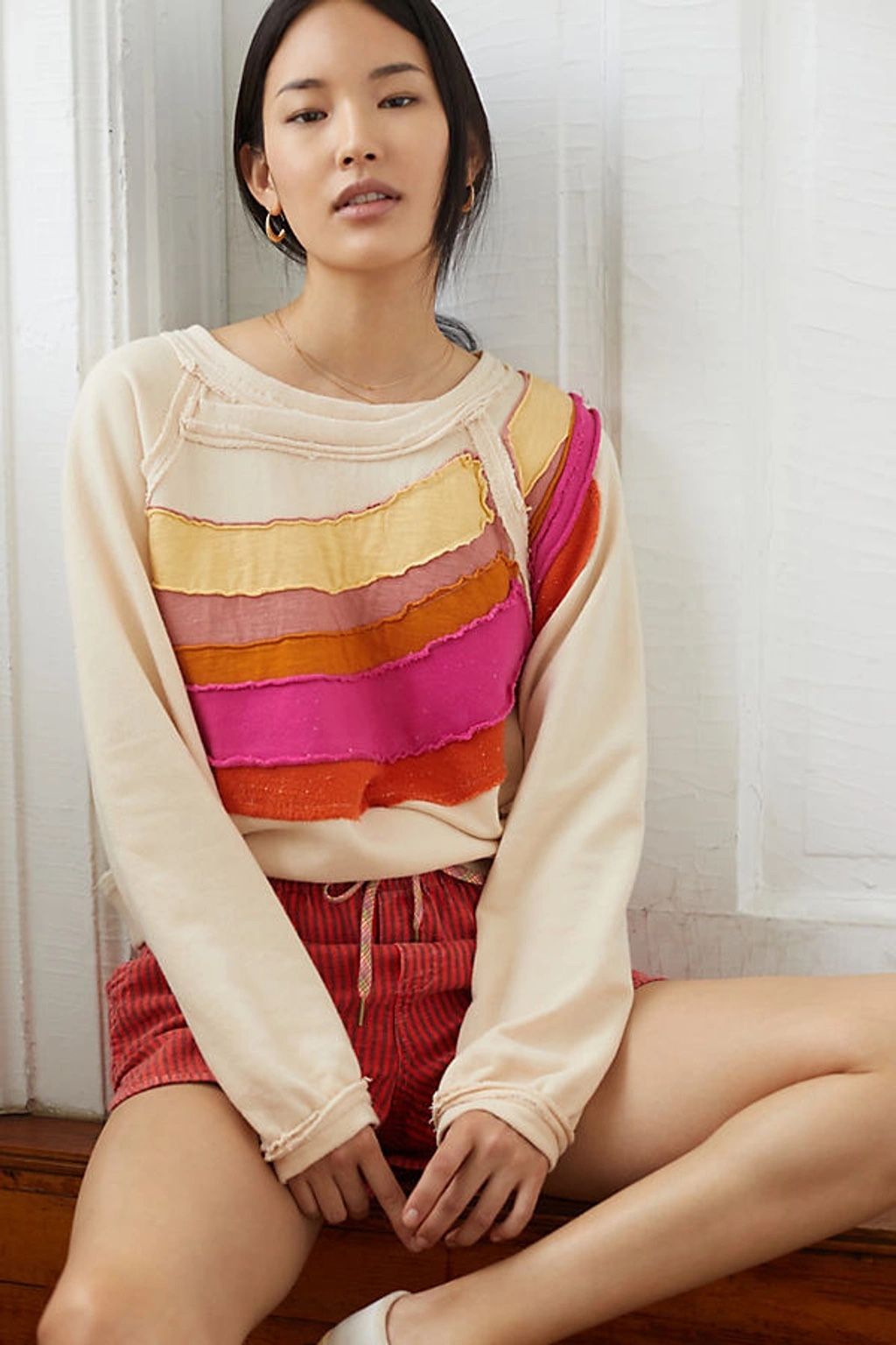 Anthropologie Daily Practice Sweatshirt XL Cream Colorful 