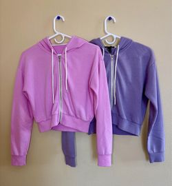 Women’s Forever 21 Cropped Zip-Up Hoodies – Pink & Purple, Set of 2, XS