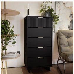Manhattan Comfort Granville Black 5-Drawer 23.62 in. Wide Narrow Dresser