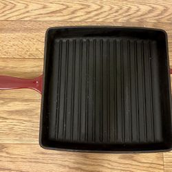 Mario Batali Red Enameled Cast Iron Grill Pan/Panini Press 