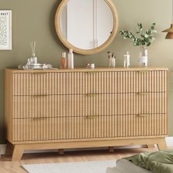 New Fluted Dresser for Bedroom with 9 Drawers, 57" Wide Modern Chest of Drawers with Metal Handle, Wooden Dresser TV Stand, Wood Closet Clothes Storag
