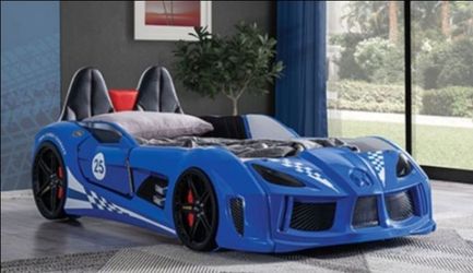 Brand New Blue Race Car Design Twin Bed Frame
