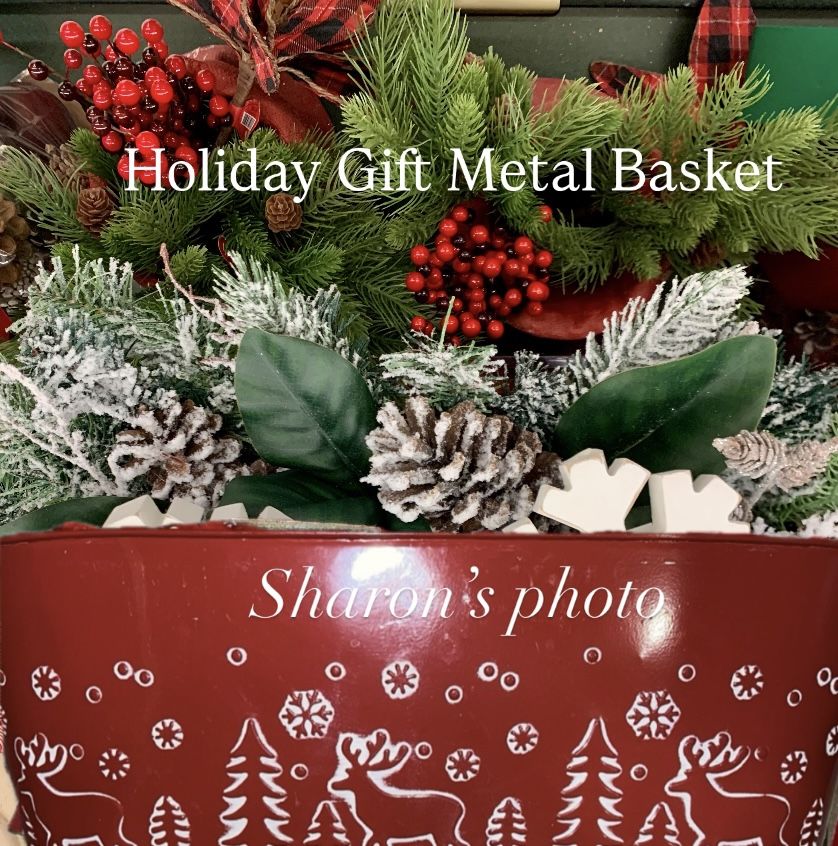 Wintery Scene Holiday Gift Metal Basket